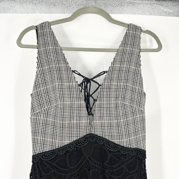 Martha Medeiros Plaid Lace Lace Up Neckline Maxi Dress - Picture 3 of 11